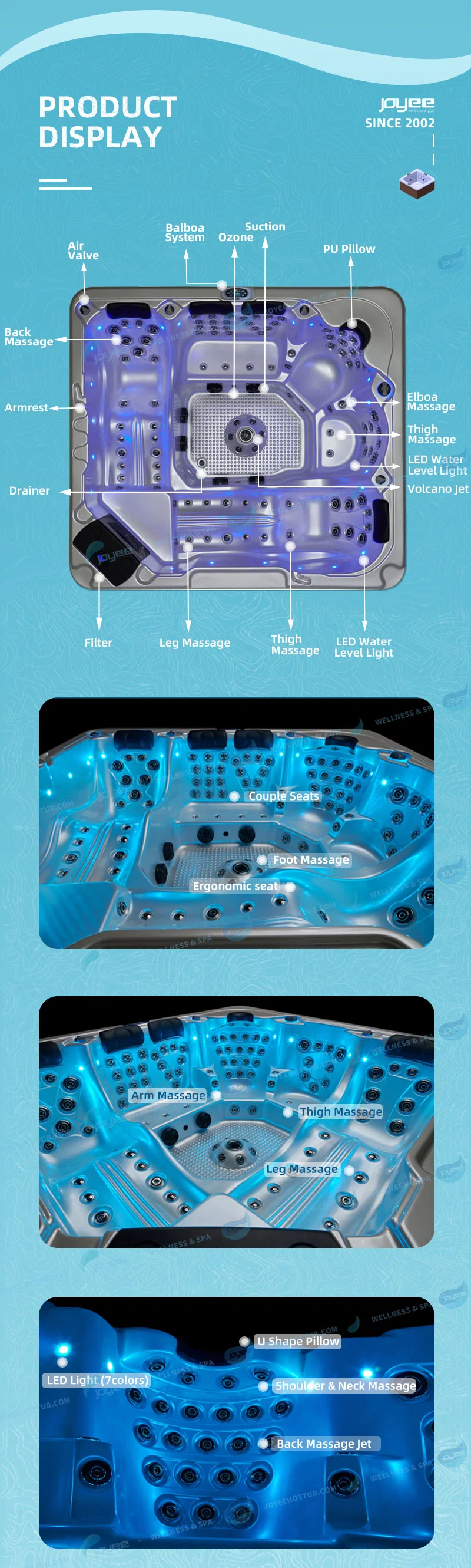 Joyee 6 Person Big Garden Outdoor Jacuzi Outside Whirlpool Pool Massage SPA Hot Tubs